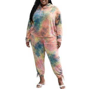 Dazl Plus Size 3X Hoodie Joggers 2-Piece Set Tie-Dye Adjustable Drawstrings